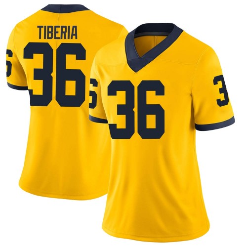 Nico Tiberia Michigan Wolverines Women's NCAA #36 Maize Limited Brand Jordan College Stitched Football Jersey CLH6354KQ